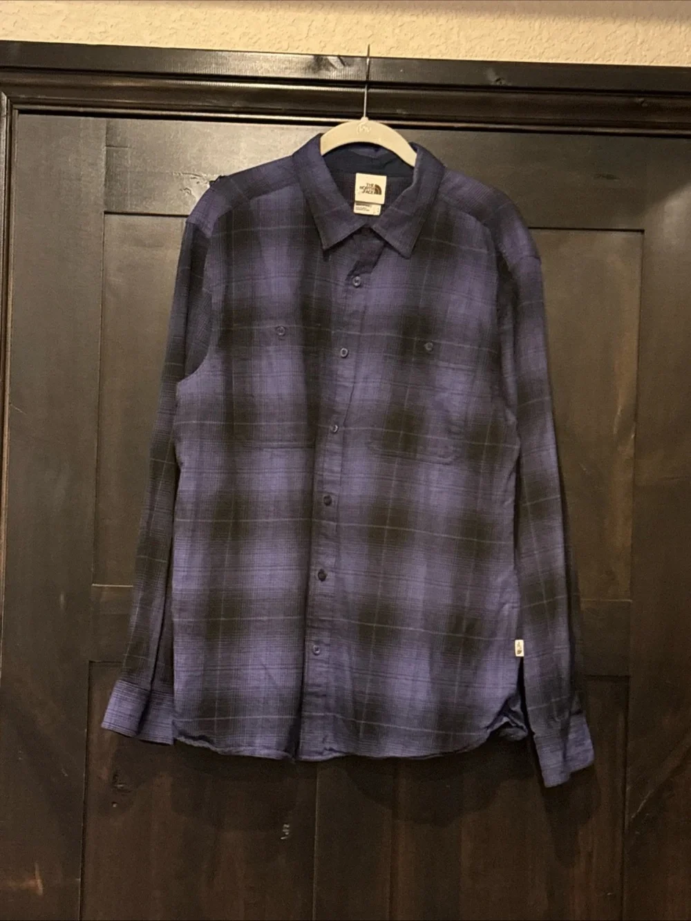 The North Face Shirt Mens Large Blue/Black Plaid Flannel Button Up Long Sleeve